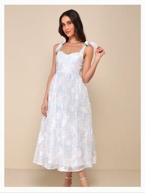 Lulus Beautifully Adored White Floral Burnout Tie-Strap Midi Dress Size XXL